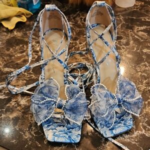 Betsey Johnson Blue Floral Heels with Bow
